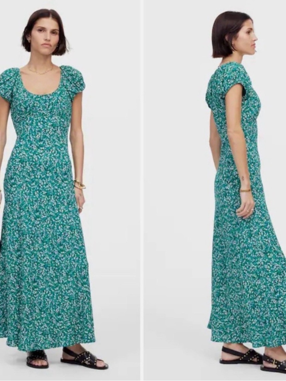 Madewell delicate Floral Ruched Scoop Neck Maxi Dress